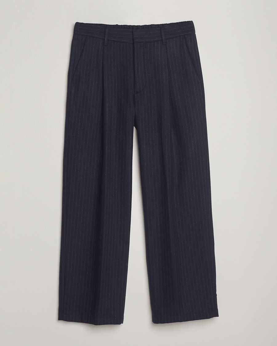 Homme | Pantalons | NN07 | Kay Wool Pleated Pinstriped Trousers Navy Blue