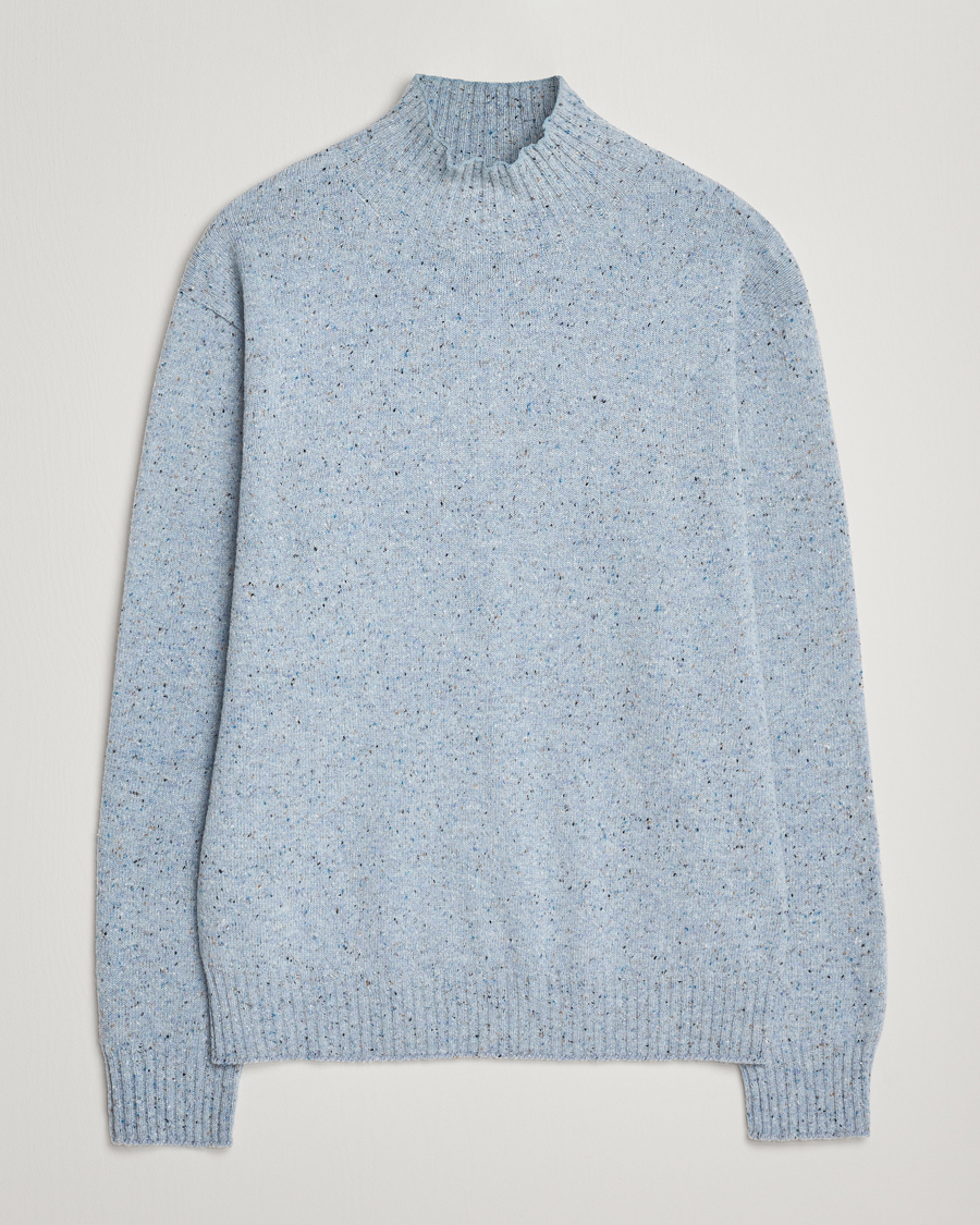 Heren | Truien | NN07 | Aksel Wool Donegal Knitted Mock Neck Cerulian Blue