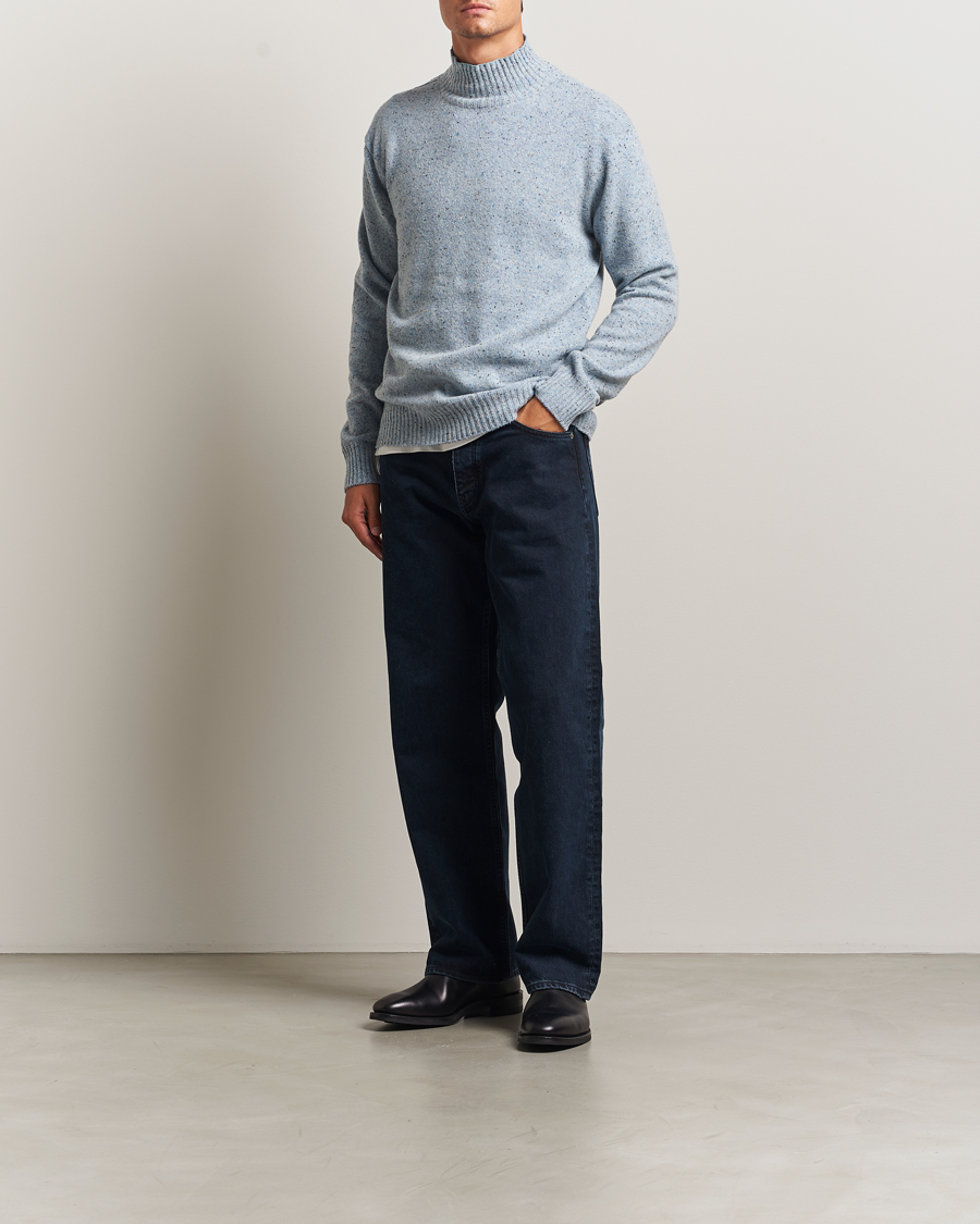 Heren | Truien | NN07 | Aksel Wool Donegal Knitted Mock Neck Cerulian Blue