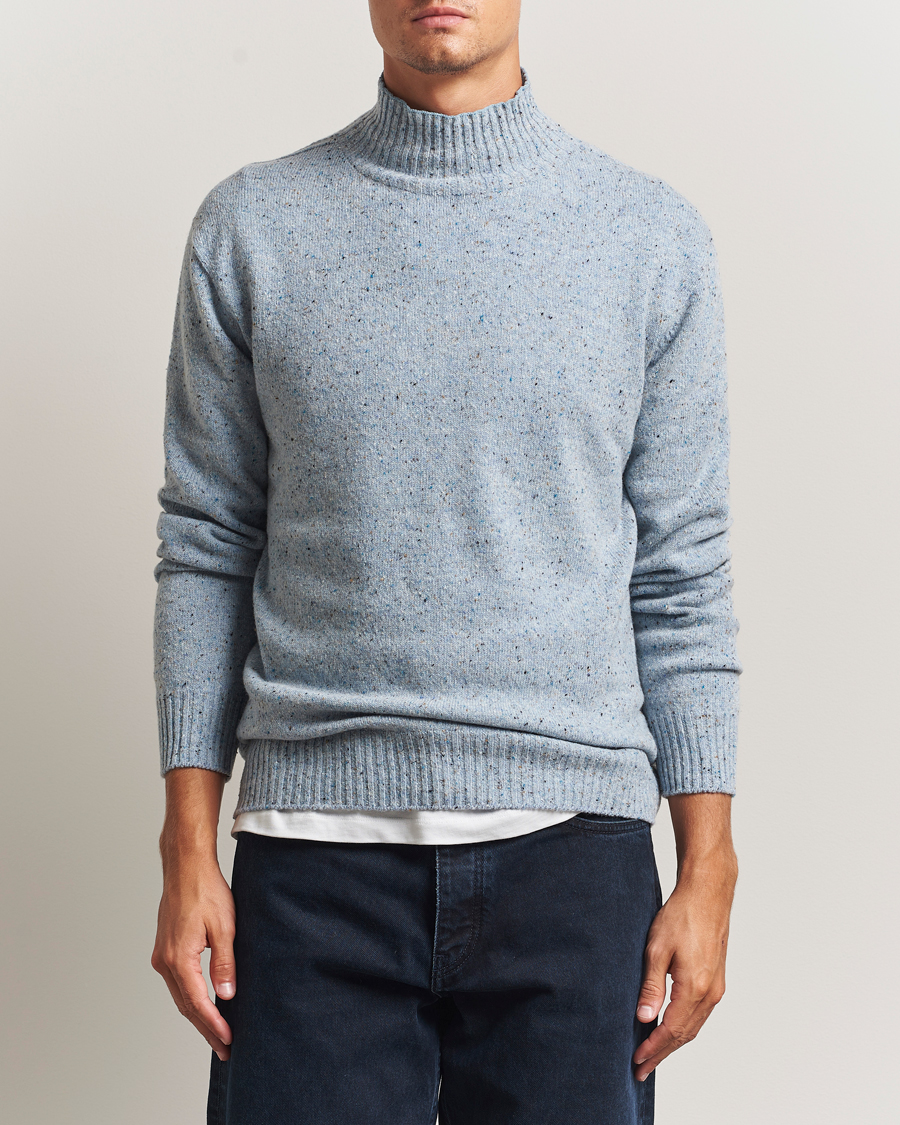 Heren | Truien | NN07 | Aksel Wool Donegal Knitted Mock Neck Cerulian Blue