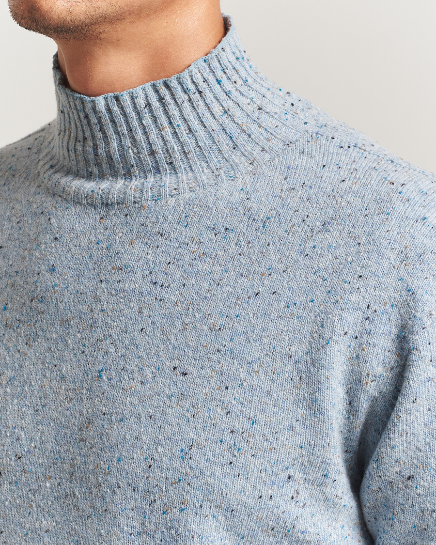 Heren | Truien | NN07 | Aksel Wool Donegal Knitted Mock Neck Cerulian Blue