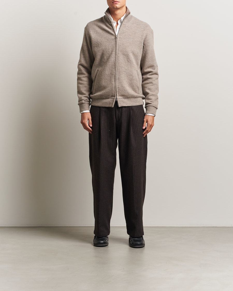 Heren | Truien | NN07 | Boiled Wool Full Zip Khaki Beige