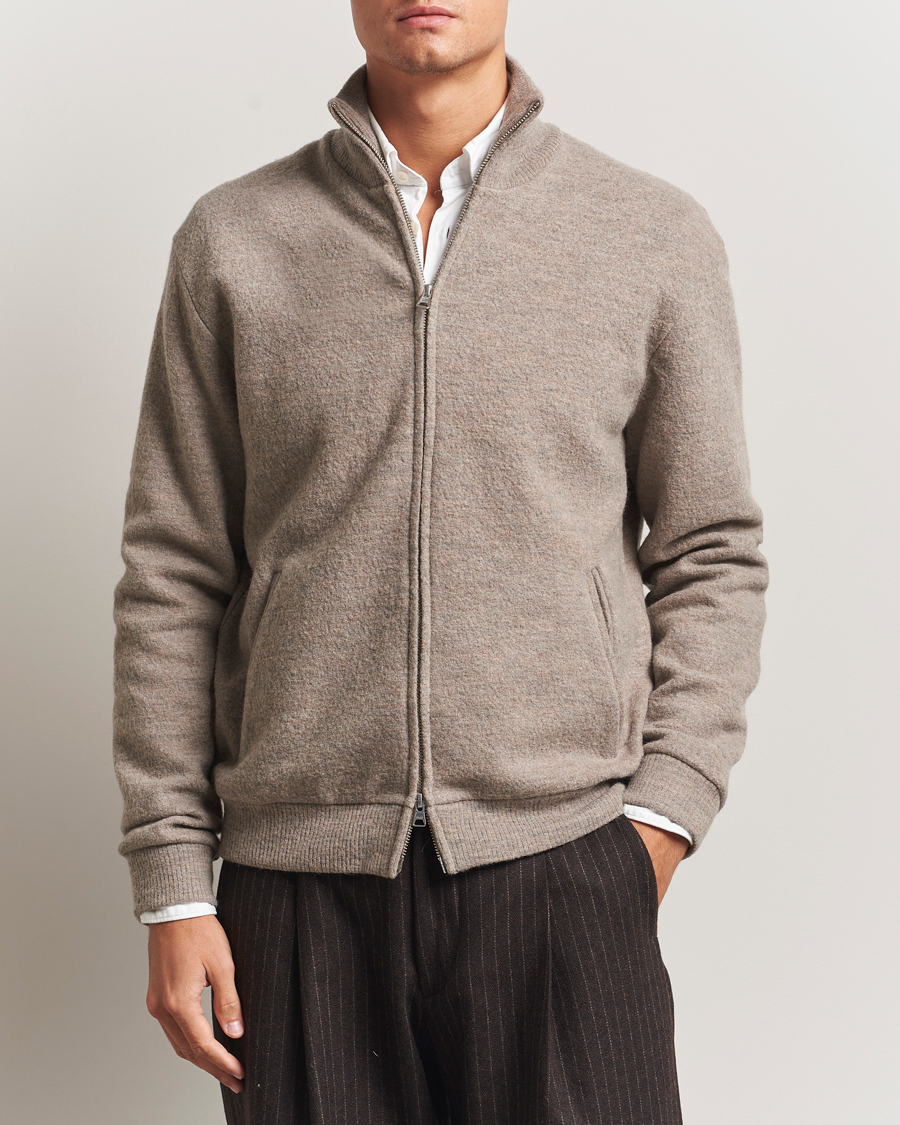 Heren | Truien | NN07 | Boiled Wool Full Zip Khaki Beige