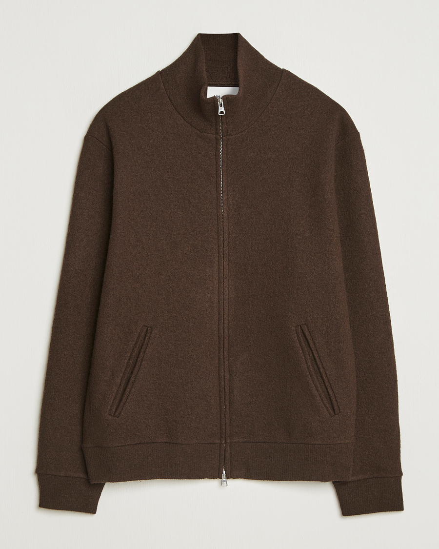 Heren | Truien | NN07 | Boiled Wool Full Zip Demitasse Brown