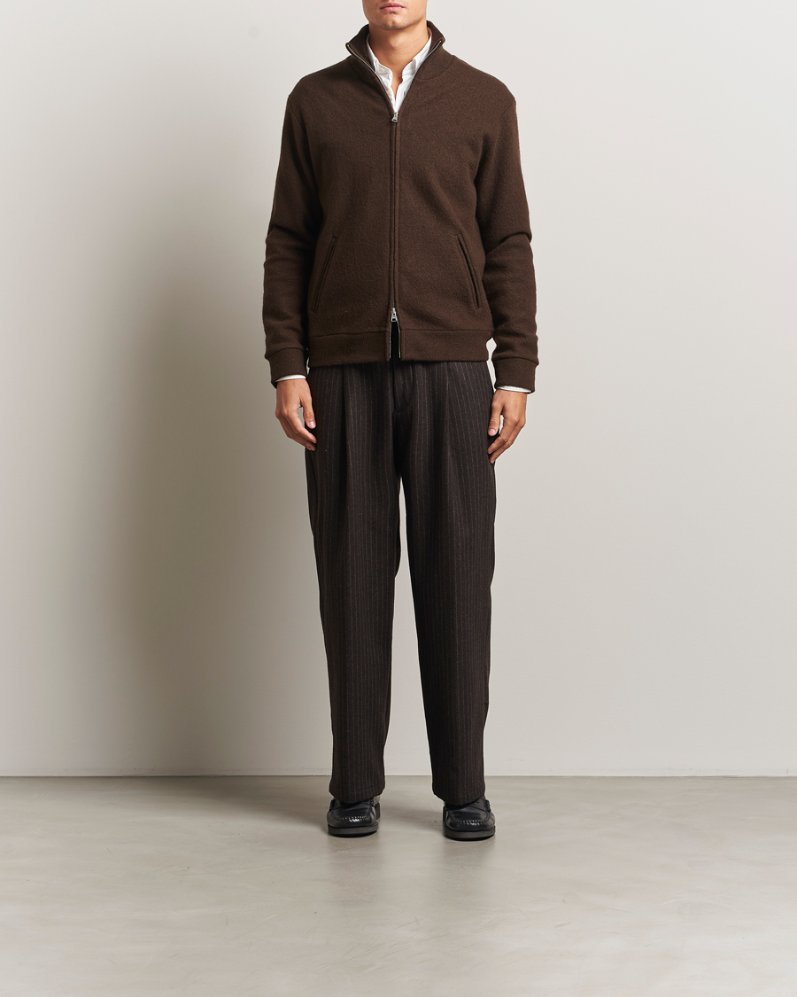 Heren | Truien | NN07 | Boiled Wool Full Zip Demitasse Brown