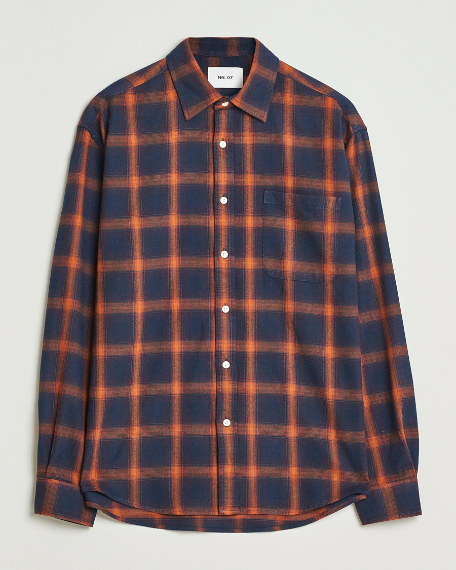 Heren | Overhemden | NN07 | Deon Flannel Checked Shirt Navy/Orange