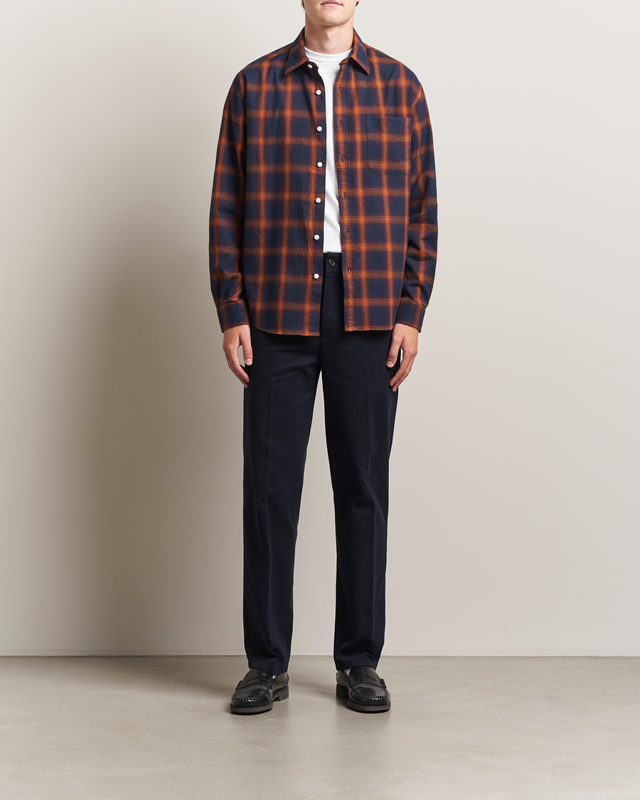 Heren | Overhemden | NN07 | Deon Flannel Checked Shirt Navy/Orange