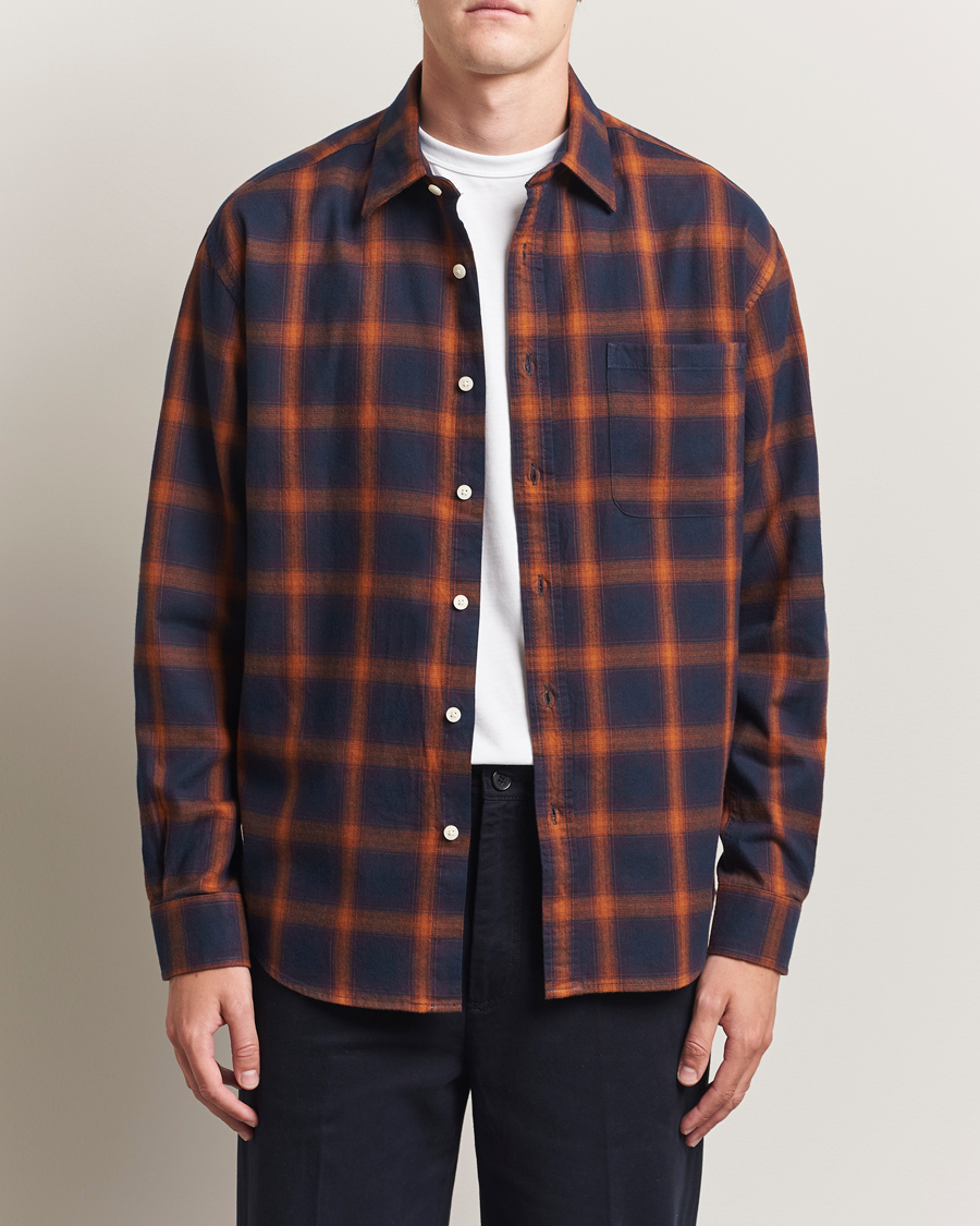 Heren | Overhemden | NN07 | Deon Flannel Checked Shirt Navy/Orange