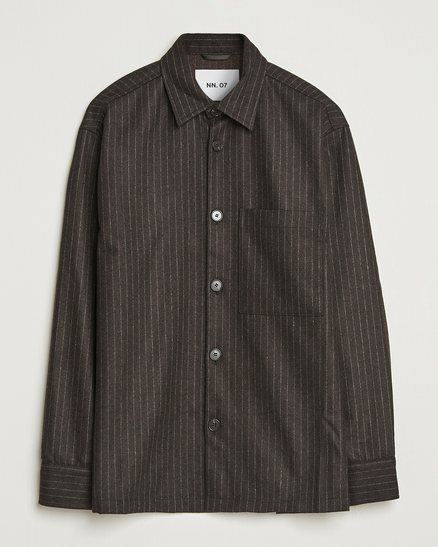 Homme | Chemises | NN07 | Freddy Wool Pinstriped Overshirt Dark Brown
