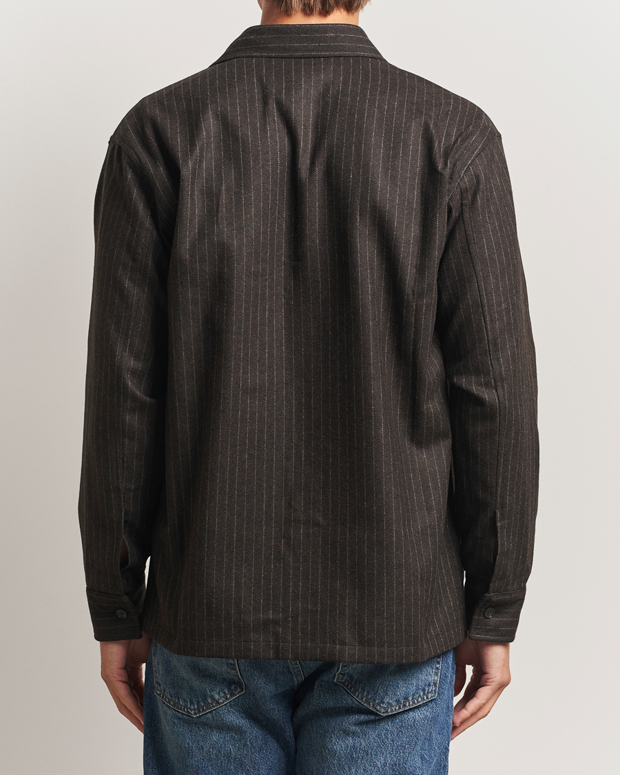 Homme | Chemises | NN07 | Freddy Wool Pinstriped Overshirt Dark Brown