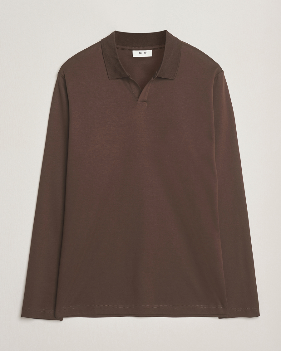 Homme | Polos | NN07 | Paul Mercerized Long Sleeve Polo Demitasse Brown
