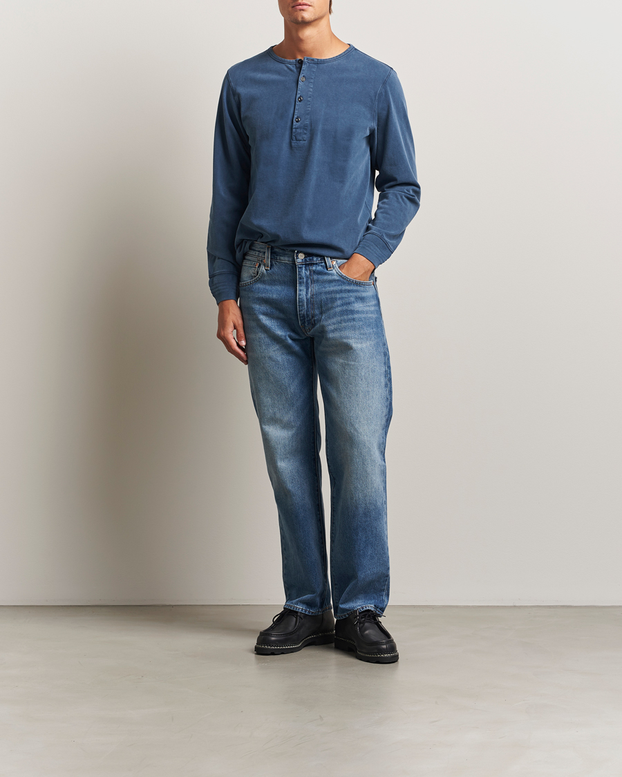 Homme | Pulls Et Tricots | Nudie Jeans | Long Sleeved Henley Washed Blue