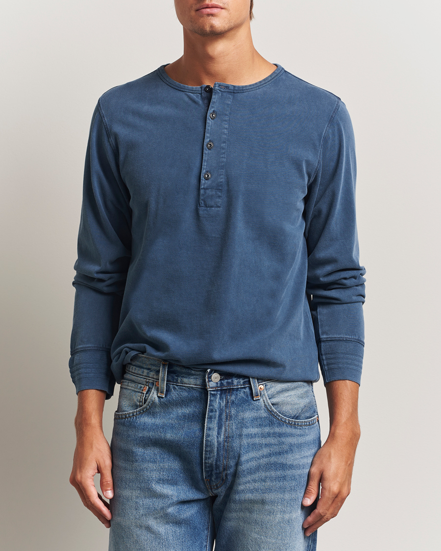 Homme | Pulls Et Tricots | Nudie Jeans | Long Sleeved Henley Washed Blue