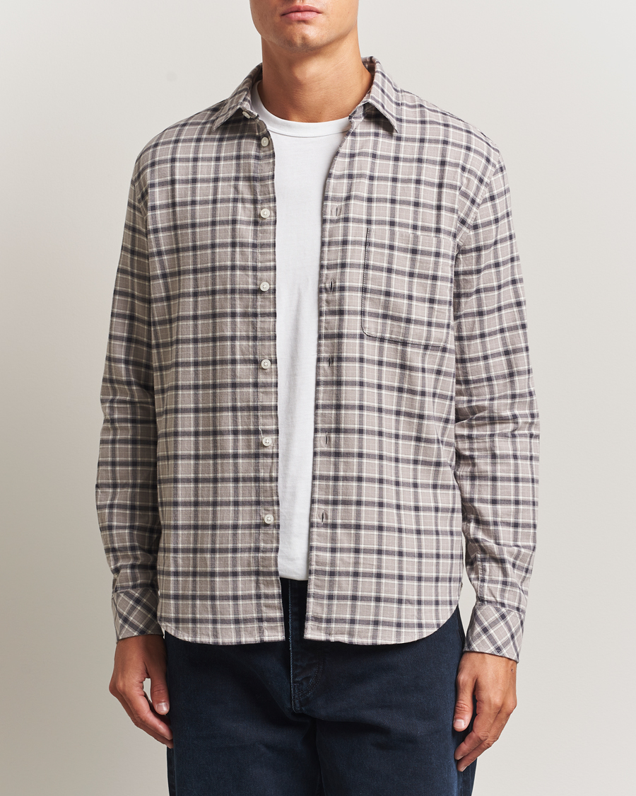 Heren | Overhemden | Samsøe Samsøe | Liam Brushed Cotton Checked Shirt Elephant Skin