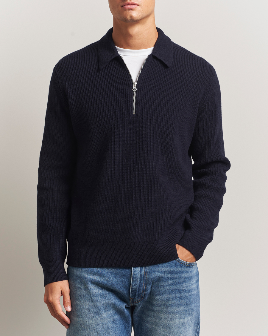 Homme | Pulls Et Tricots | Samsøe Samsøe | Isak Knitted Half Zip Polo Salute Navy