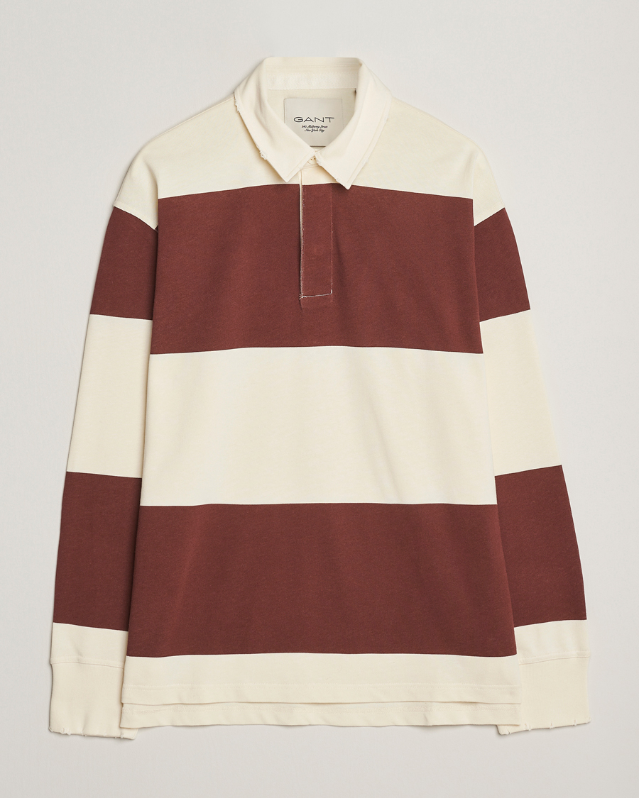 Heren | Truien | GANT 240 Mulberry Street | Block Stripe Heavy Rugger Mahogany Brown/White
