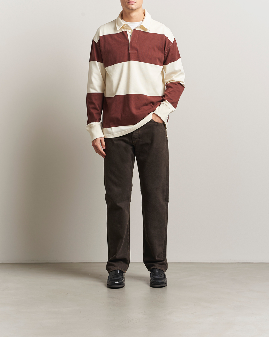 Heren | Truien | GANT 240 Mulberry Street | Block Stripe Heavy Rugger Mahogany Brown/White