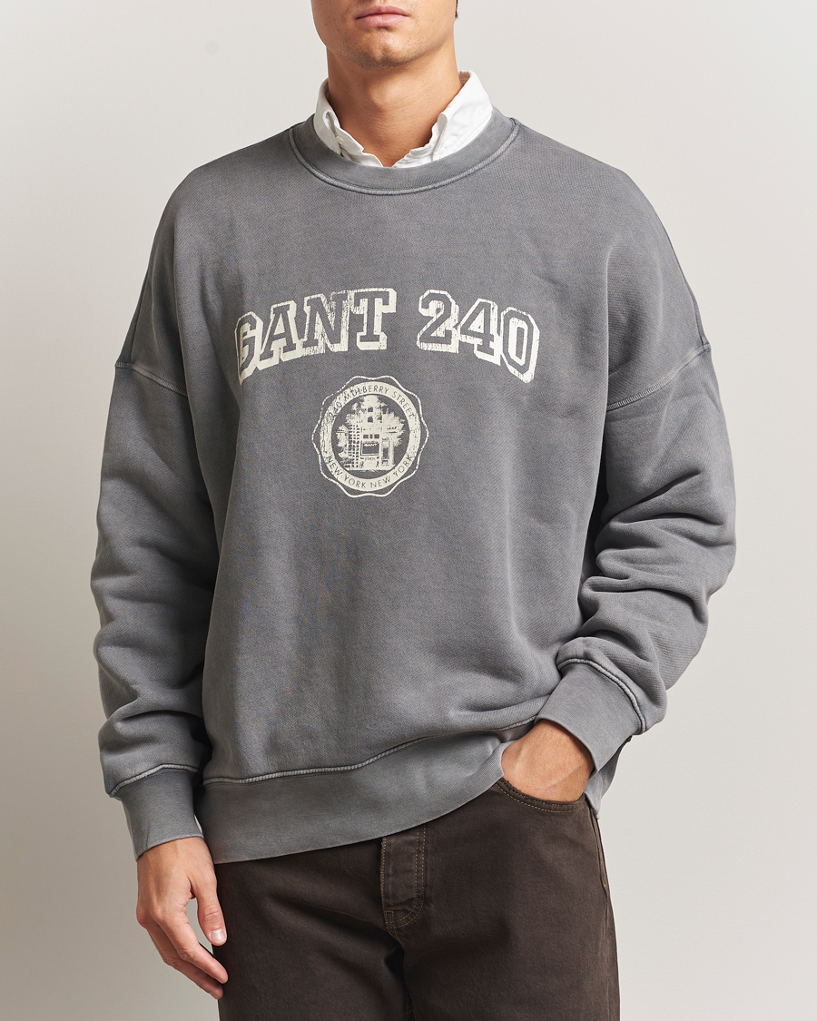 Homme | Pulls Et Tricots | GANT 240 Mulberry Street | Vintage Graphic Crew Neck Sweatshirts Steel Grey