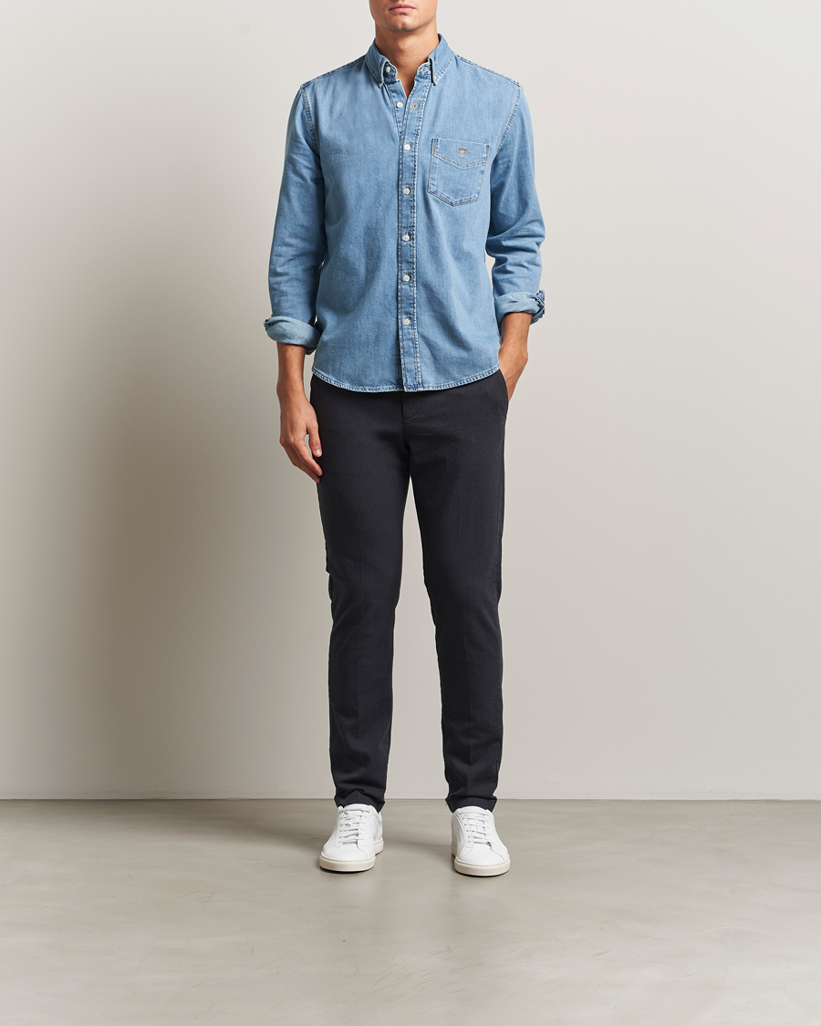 Homme | Pantalons | Gant | Slim Fit Cotton Herringbone Trousers Antracite