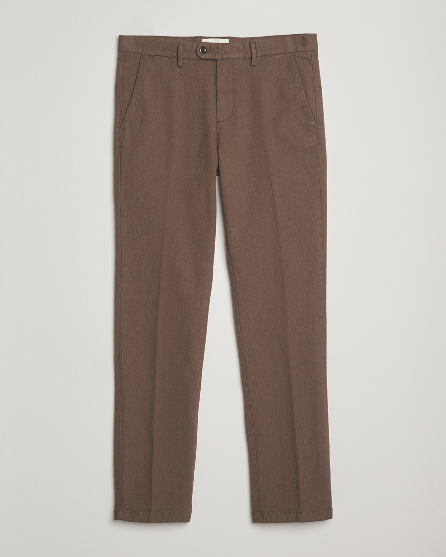 Homme | Pantalons | Gant | Slim Fit Cotton Herringbone Trousers Rich Brown