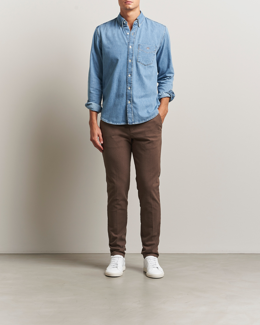 Homme | Pantalons | Gant | Slim Fit Cotton Herringbone Trousers Rich Brown