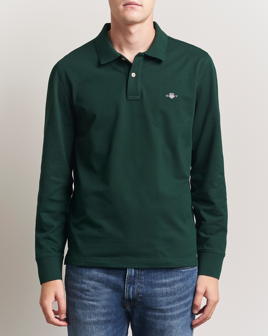Homme | Polos | GANT | Regular Shield Long Sleeve Polo Tartan Green