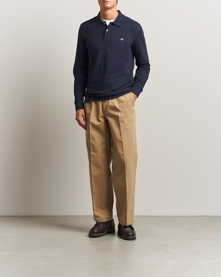 Heren | Polo's | GANT | Regular Shield Long Sleeve Polo Evening Blue