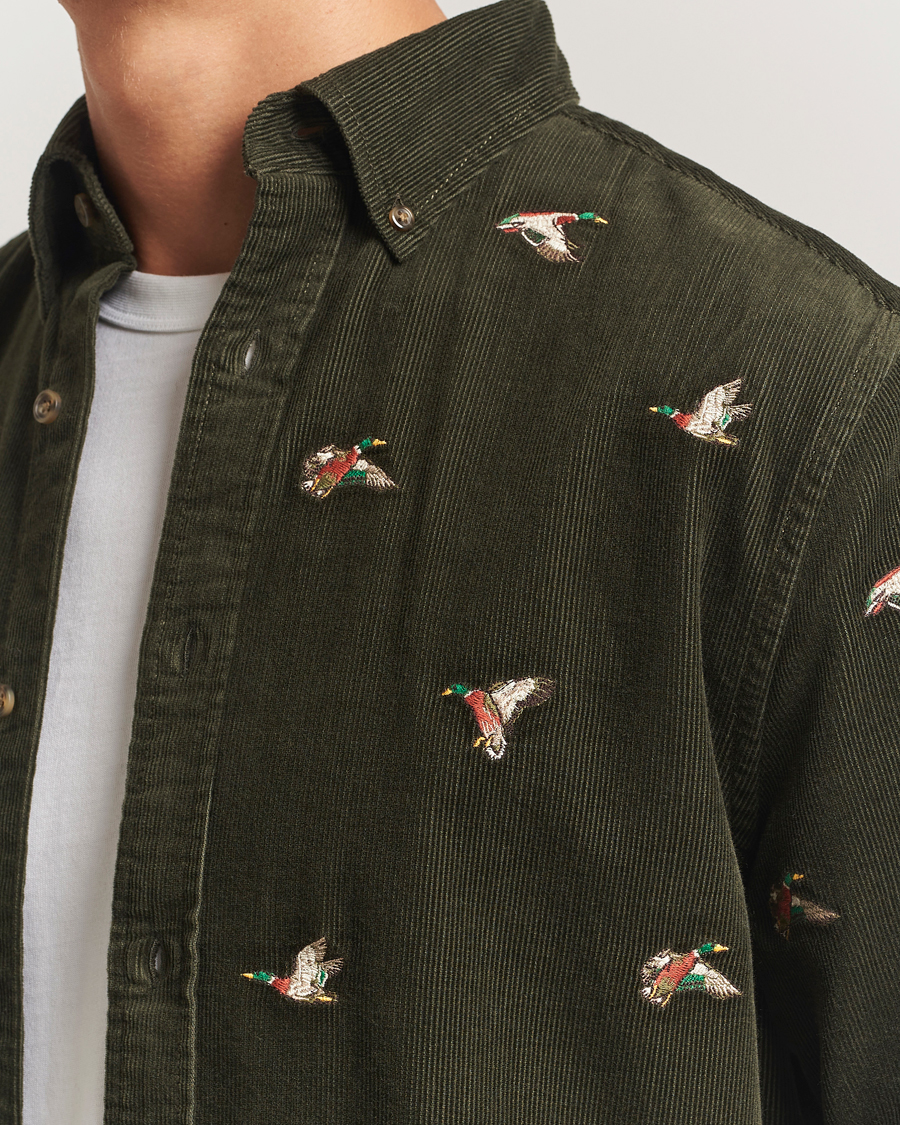 Heren | Overhemden | GANT | Regular Fit Embroidered Corduroy Shirt Green Lagoon