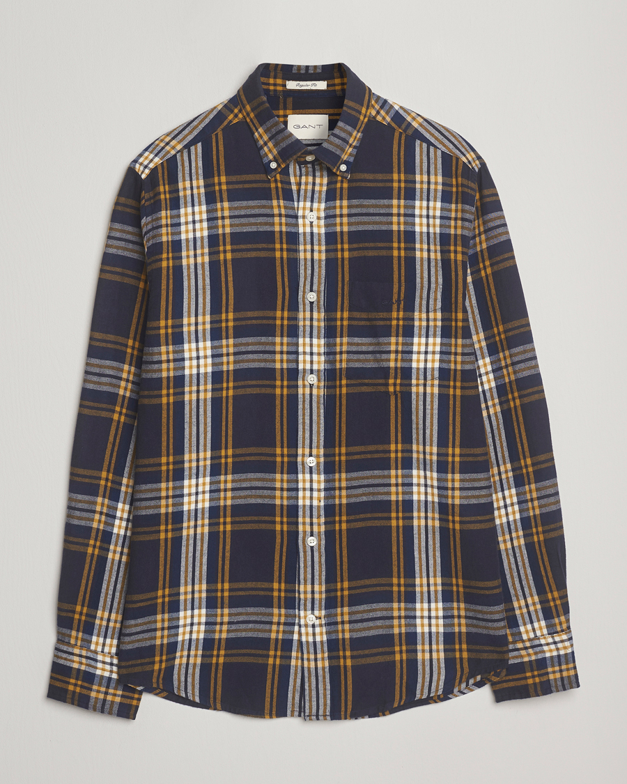 Heren | Overhemden | GANT | Regular Fit Checked Flannel Shirt Evening Blue
