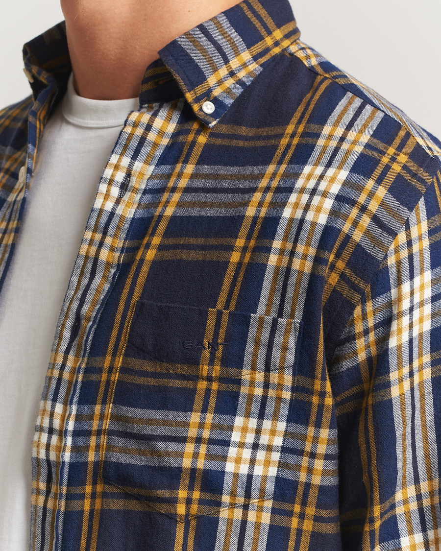 Heren | Overhemden | GANT | Regular Fit Checked Flannel Shirt Evening Blue