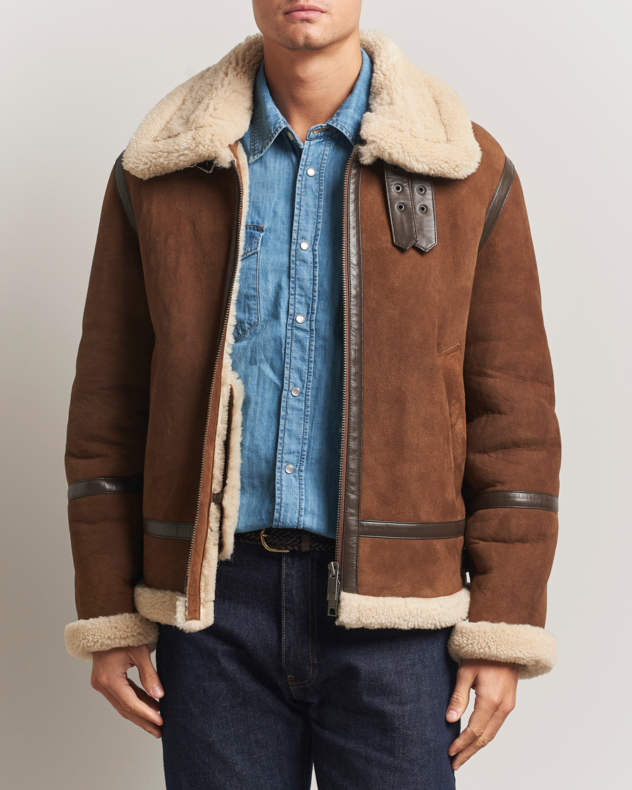 Homme | Manteaux Et Vestes | Gant | Suede Shearling Jacket Mahogany Brown