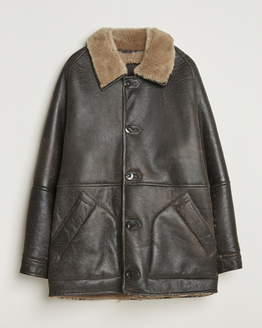 Heren | Jassen | Gant | Worn In Leather Shearling Jacket Deep Brown