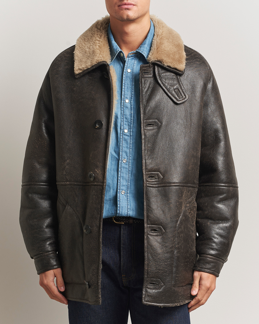 Heren | Jassen | Gant | Worn In Leather Shearling Jacket Deep Brown