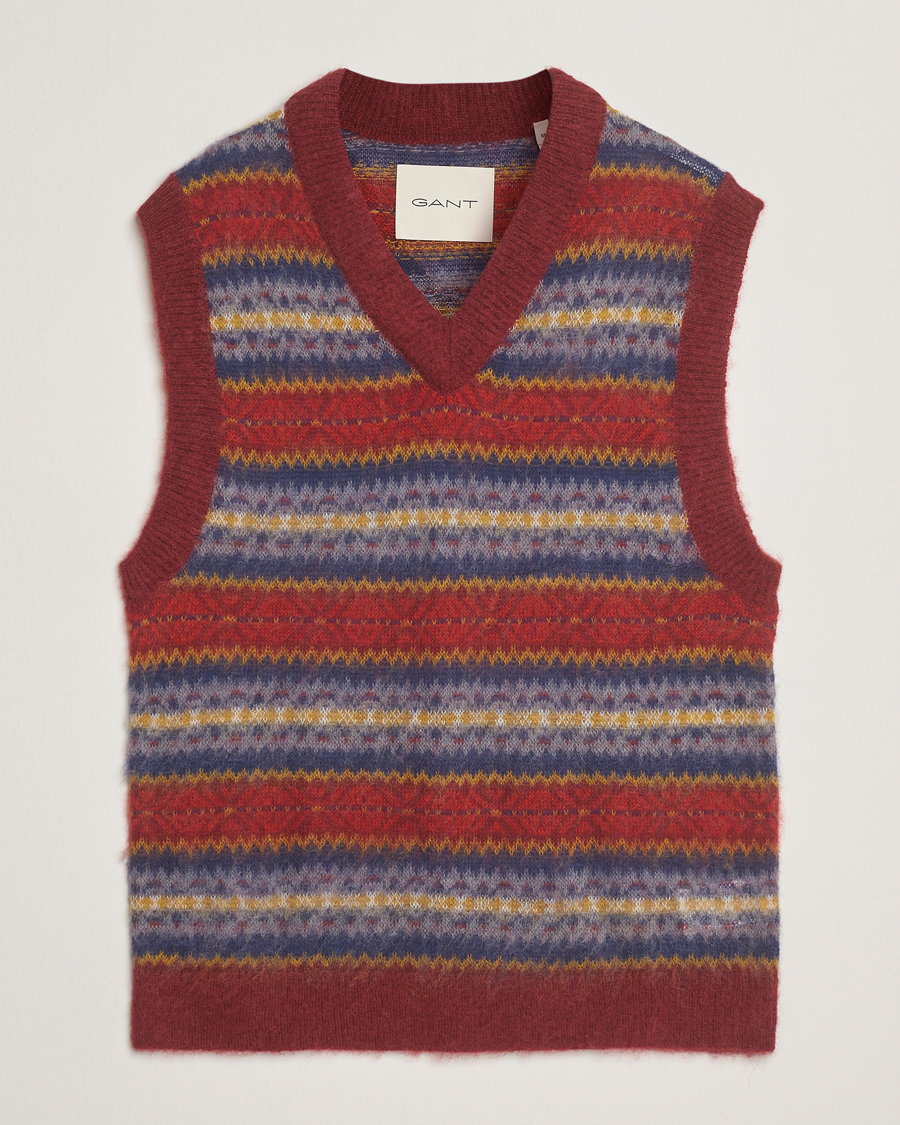 Homme | Pulls Et Tricots | Gant | Brushed Fair Isle Vest Plumped Red