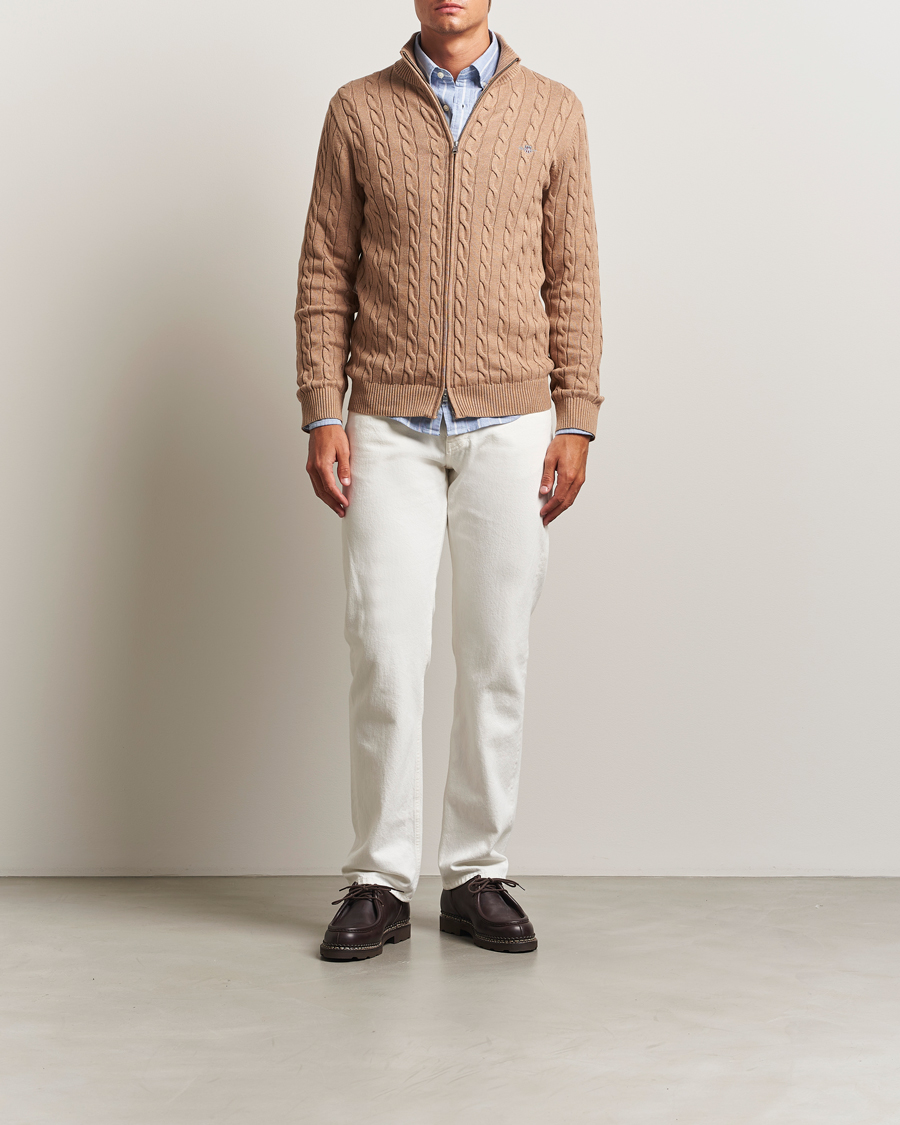 Heren | Truien | GANT | Cotton Cable Full Zip Dark Sand Melange