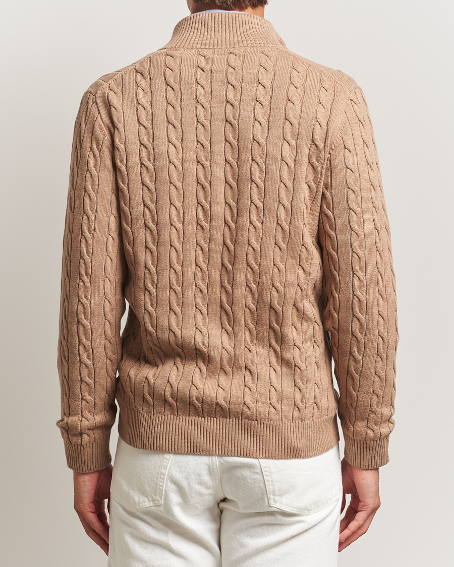 Heren | Truien | GANT | Cotton Cable Full Zip Dark Sand Melange