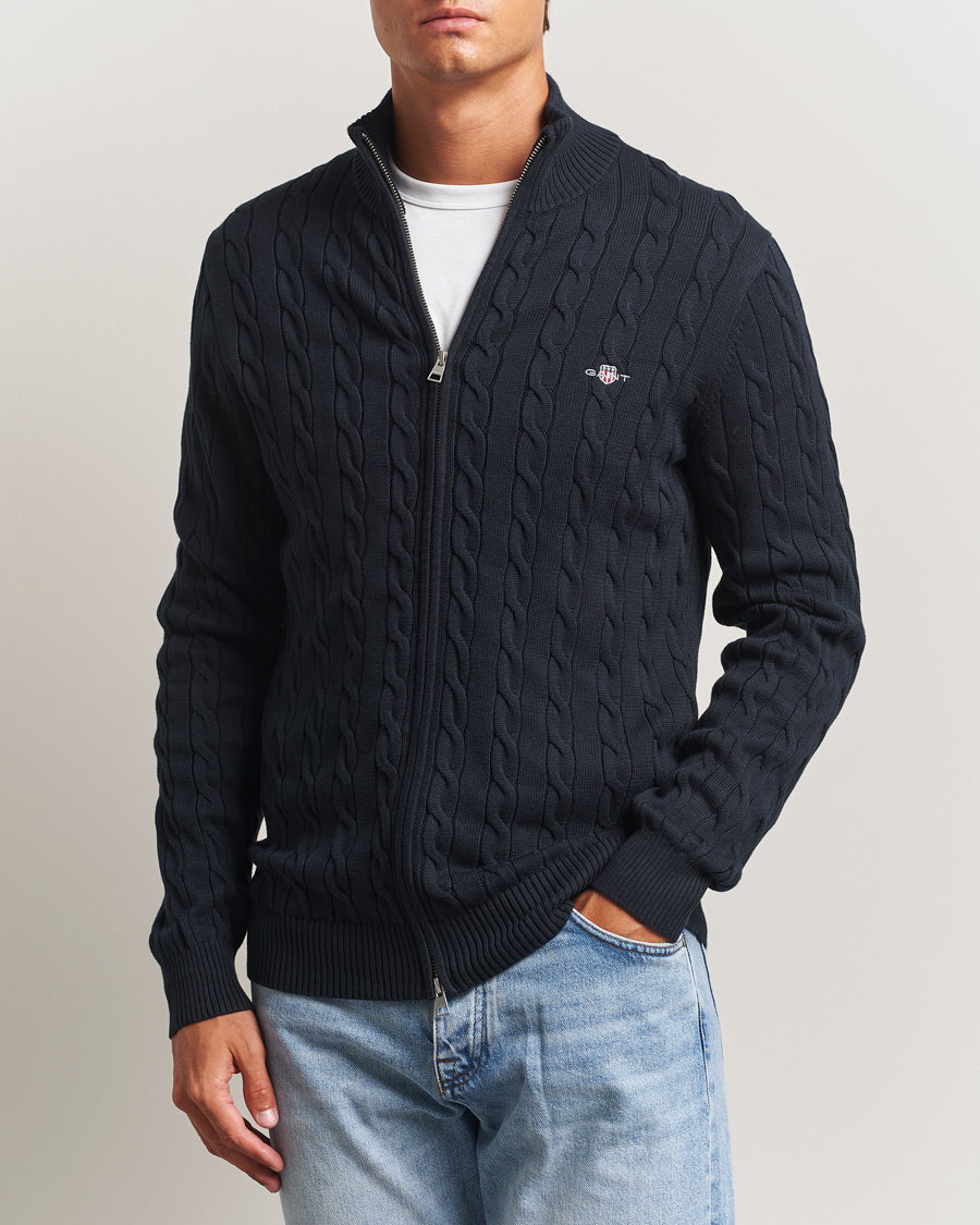 Homme | Pulls Et Tricots | GANT | Cotton Cable Full Zip Evening Blue