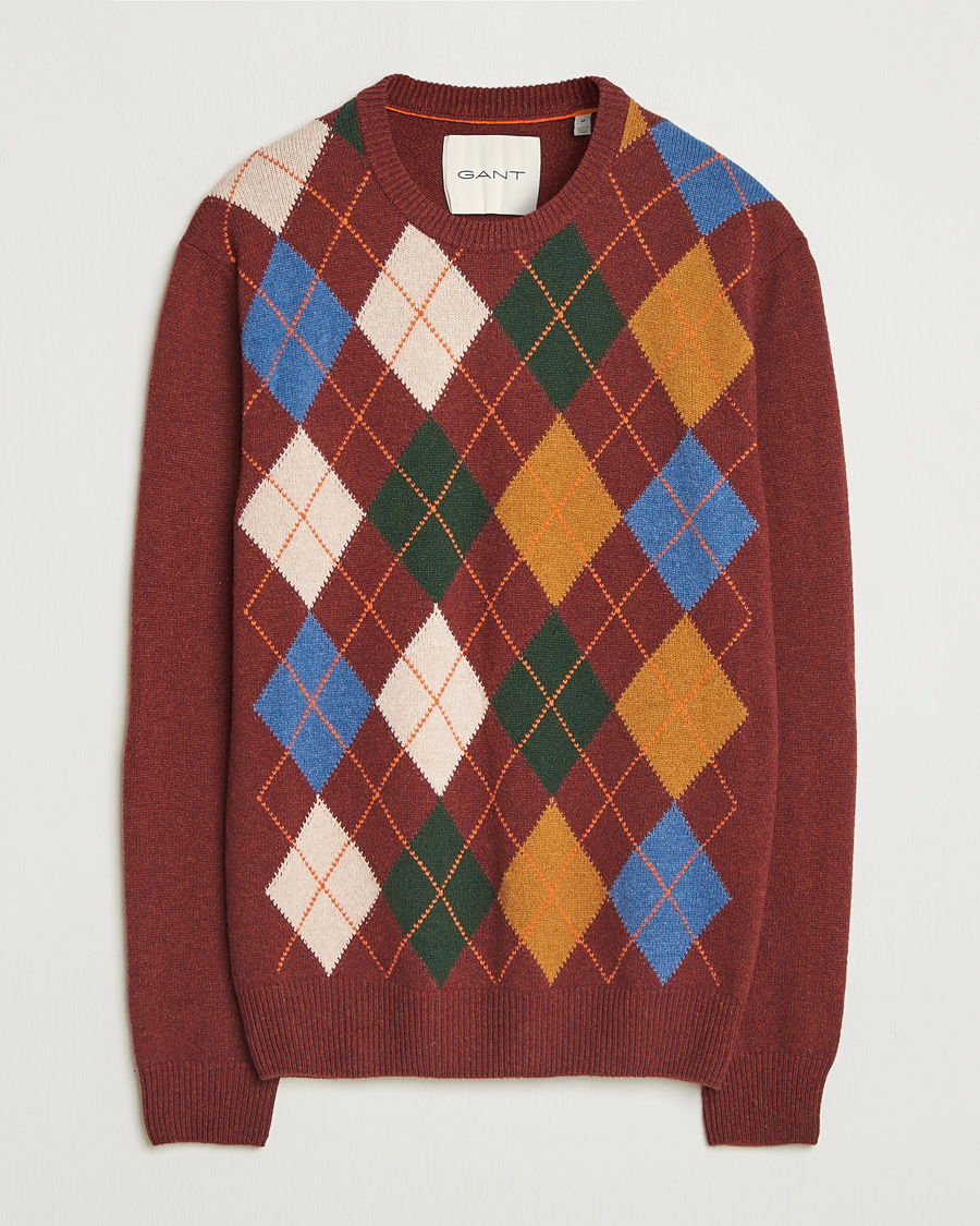 Homme | Pulls Et Tricots | Gant | Lambswool Argyle Knitted Crew Neck Winter Wine