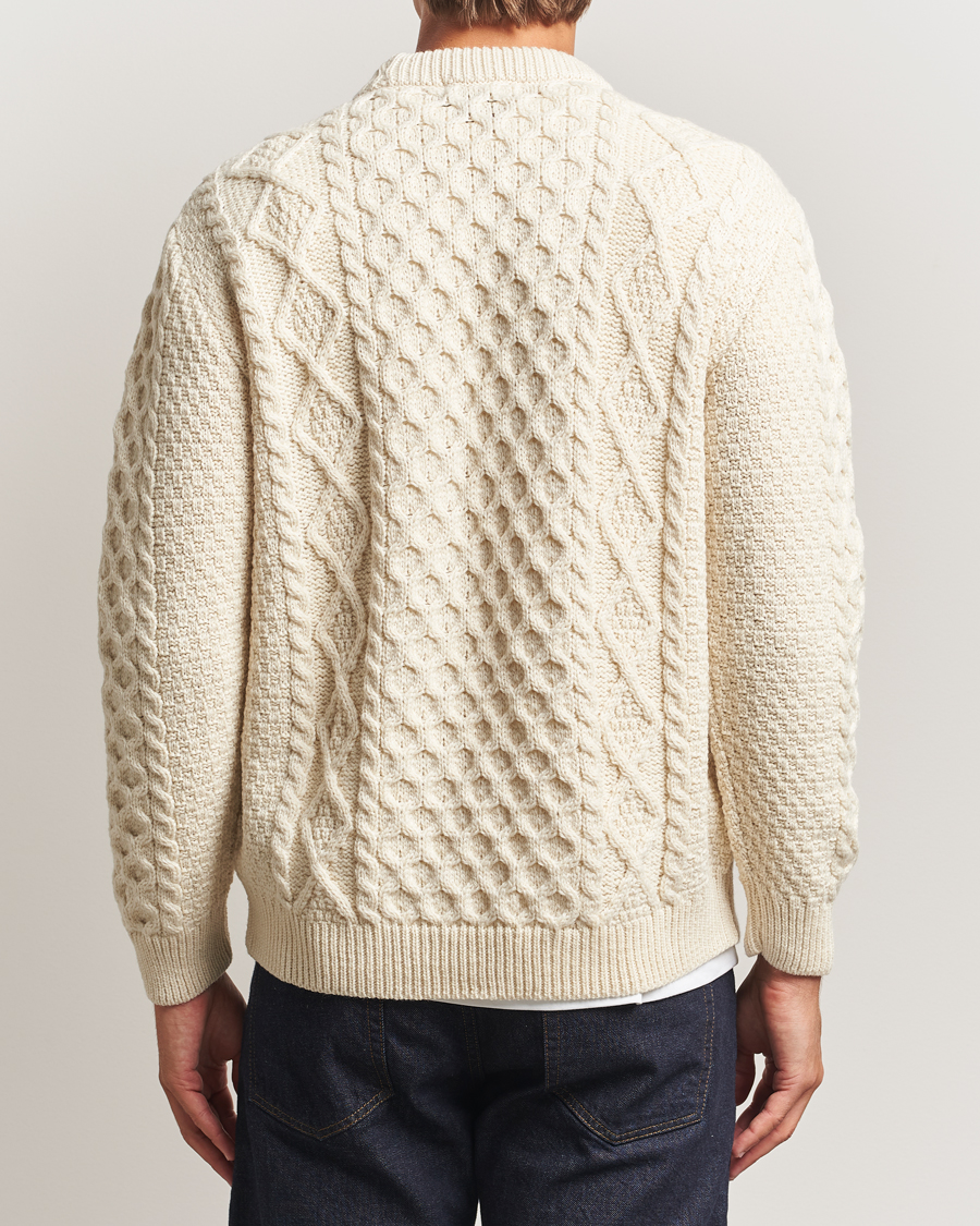 Heren | Truien | Gloverall | Aran Wool Knitted Sweater Ecru