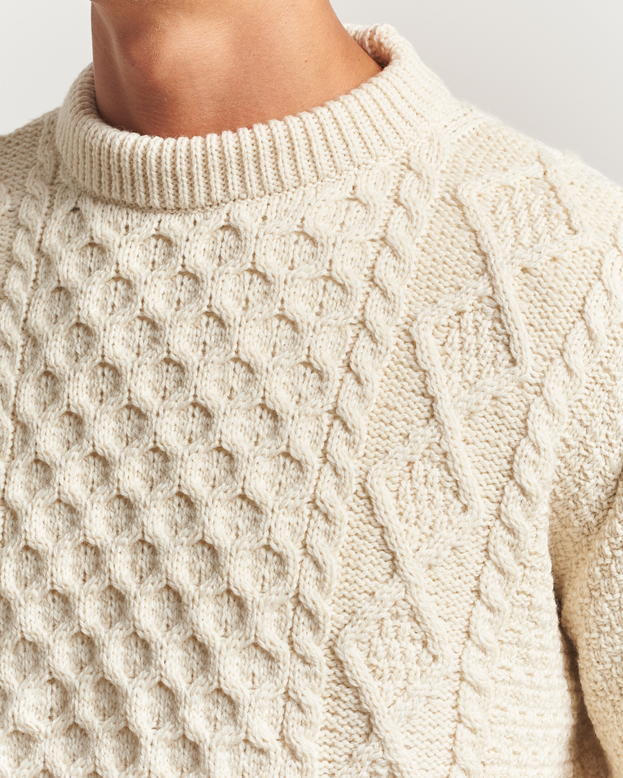 Heren | Truien | Gloverall | Aran Wool Knitted Sweater Ecru