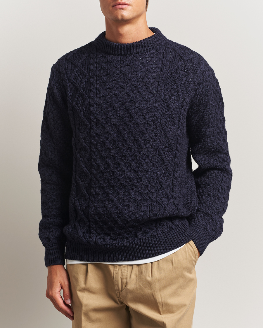 Homme | Pulls Et Tricots | Gloverall | Aran Wool Knitted Sweater Navy