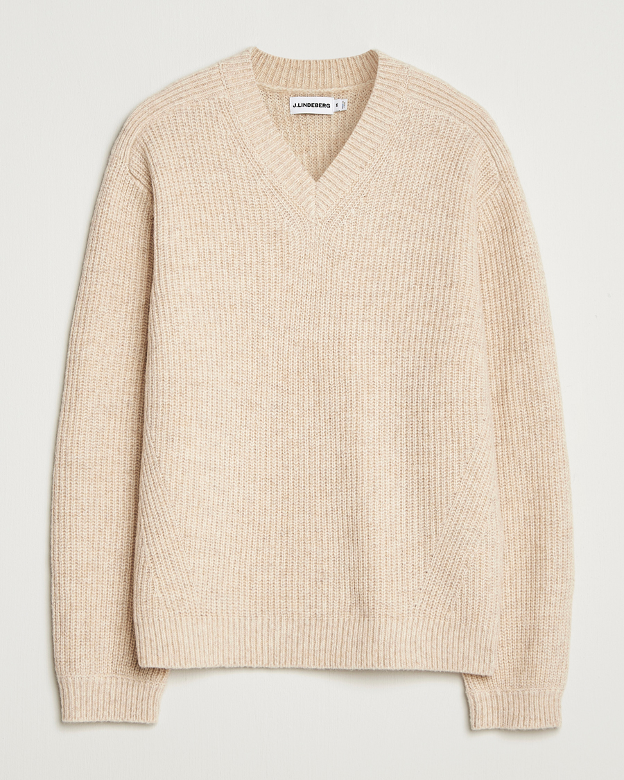 Homme | Pulls Et Tricots | J.Lindeberg | Vitor Wool Heavy Knitted V-Neck Moonbeam Melange