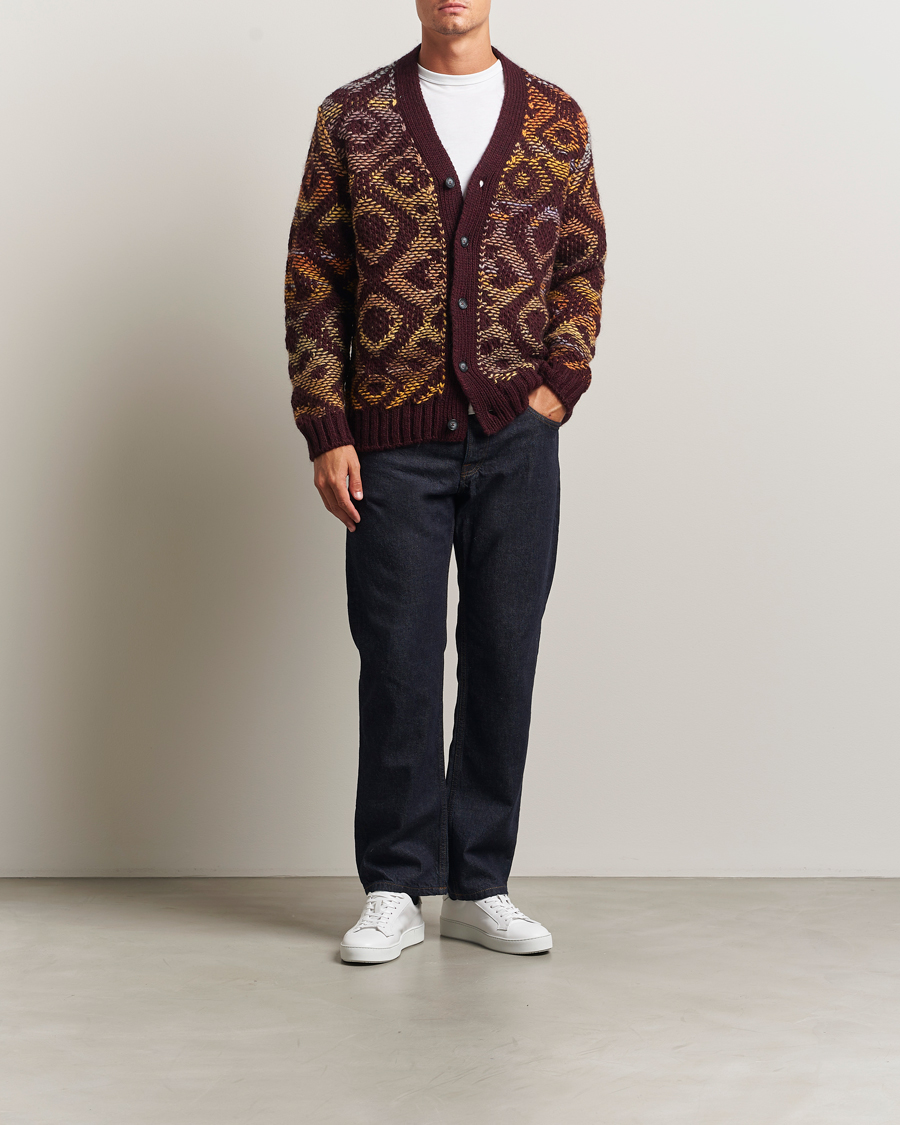 Heren | Truien | NN07 | Viggo Heavy Knitted Cardigan Wine Red Multi
