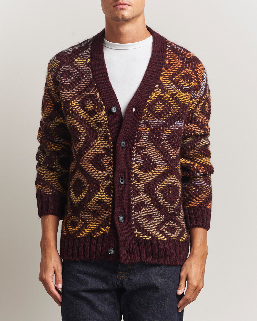 Heren | Truien | NN07 | Viggo Heavy Knitted Cardigan Wine Red Multi