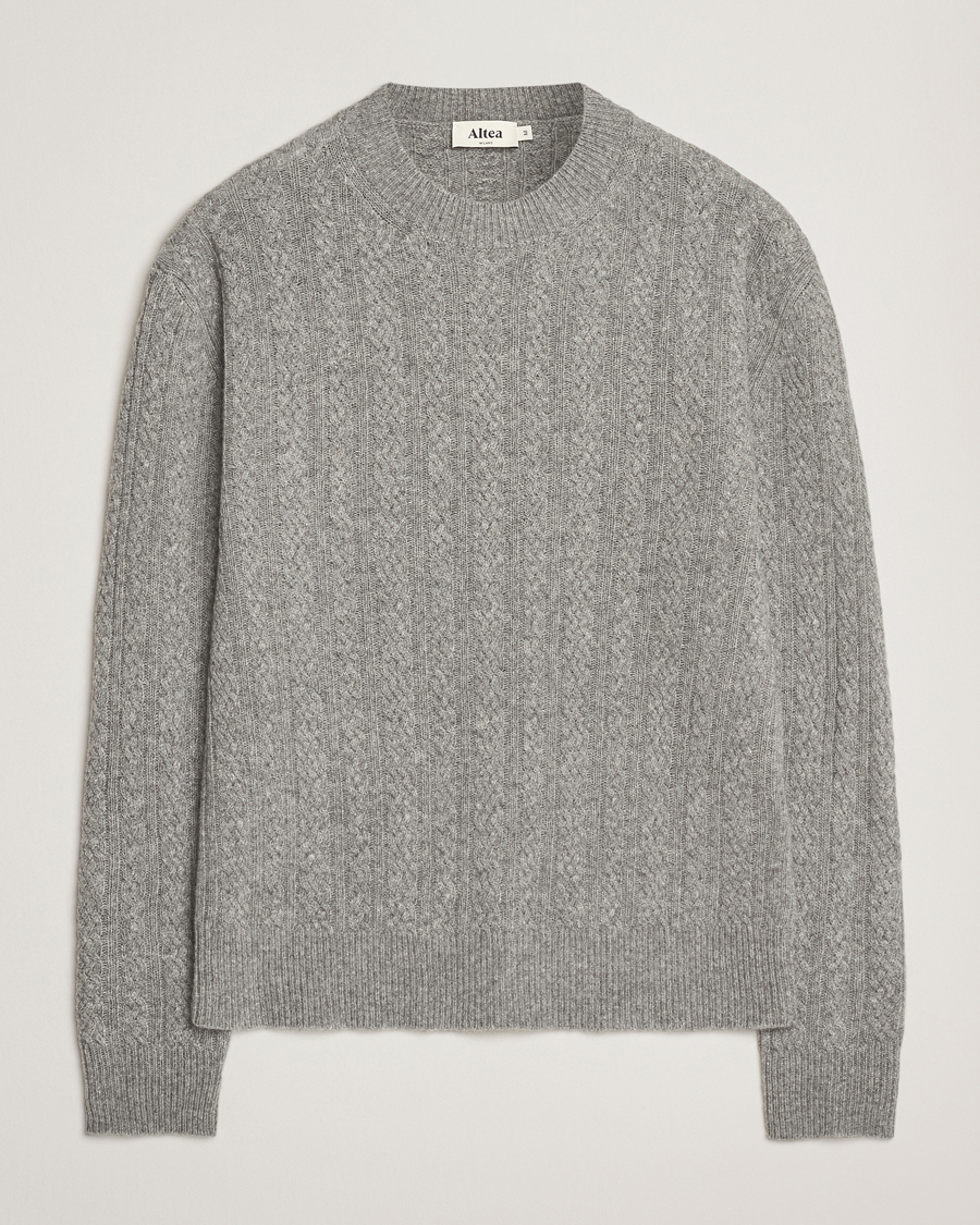 Heren | Truien | Altea | Cable Crew Neck Sweater Grey Melange