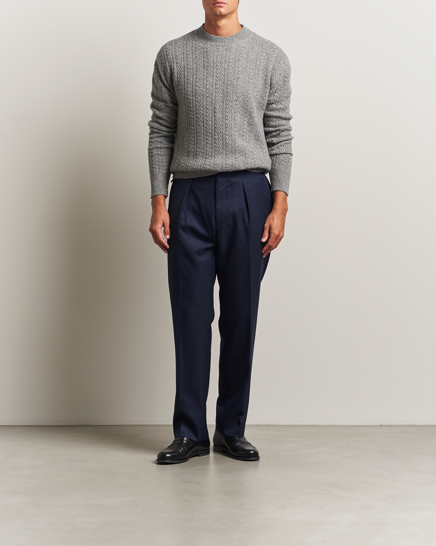 Heren | Truien | Altea | Cable Crew Neck Sweater Grey Melange