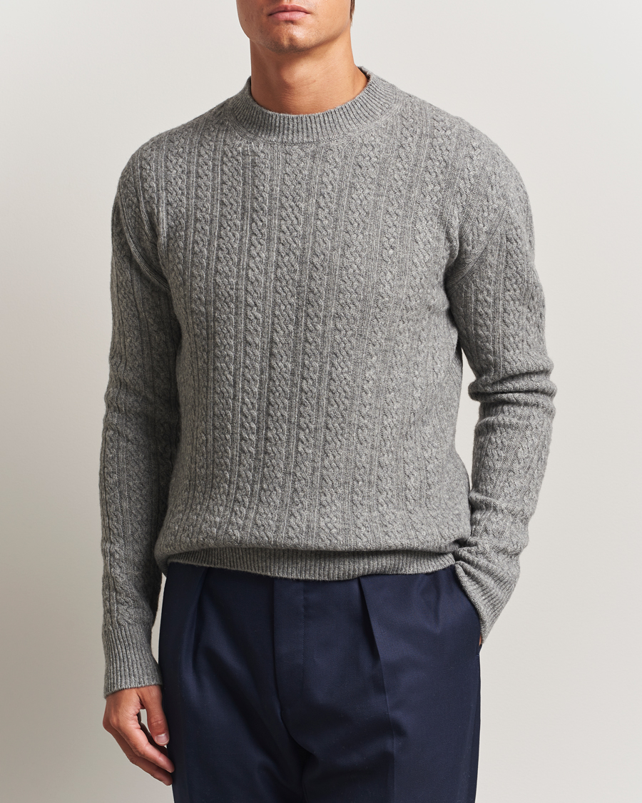 Heren | Truien | Altea | Cable Crew Neck Sweater Grey Melange