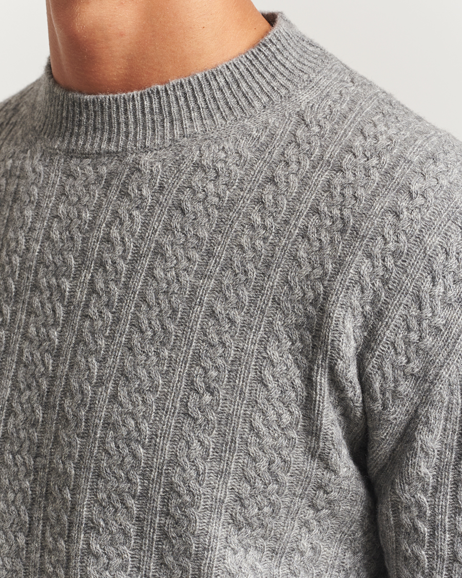 Heren | Truien | Altea | Cable Crew Neck Sweater Grey Melange