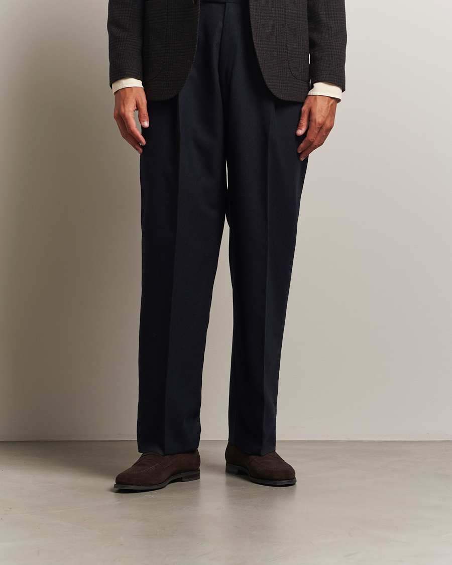 Heren | Broeken | Boglioli | Pleated Flannel Trousers Navy