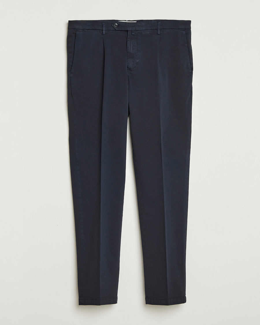 Homme | Pantalons | Briglia 1949 | Easy Fit Pleated Cotton Stretch Chino Navy